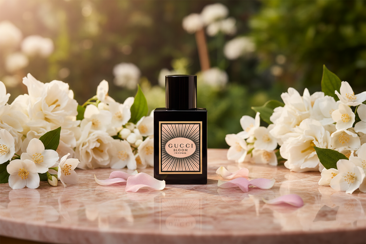Gucci Bloom Intense with luxury background